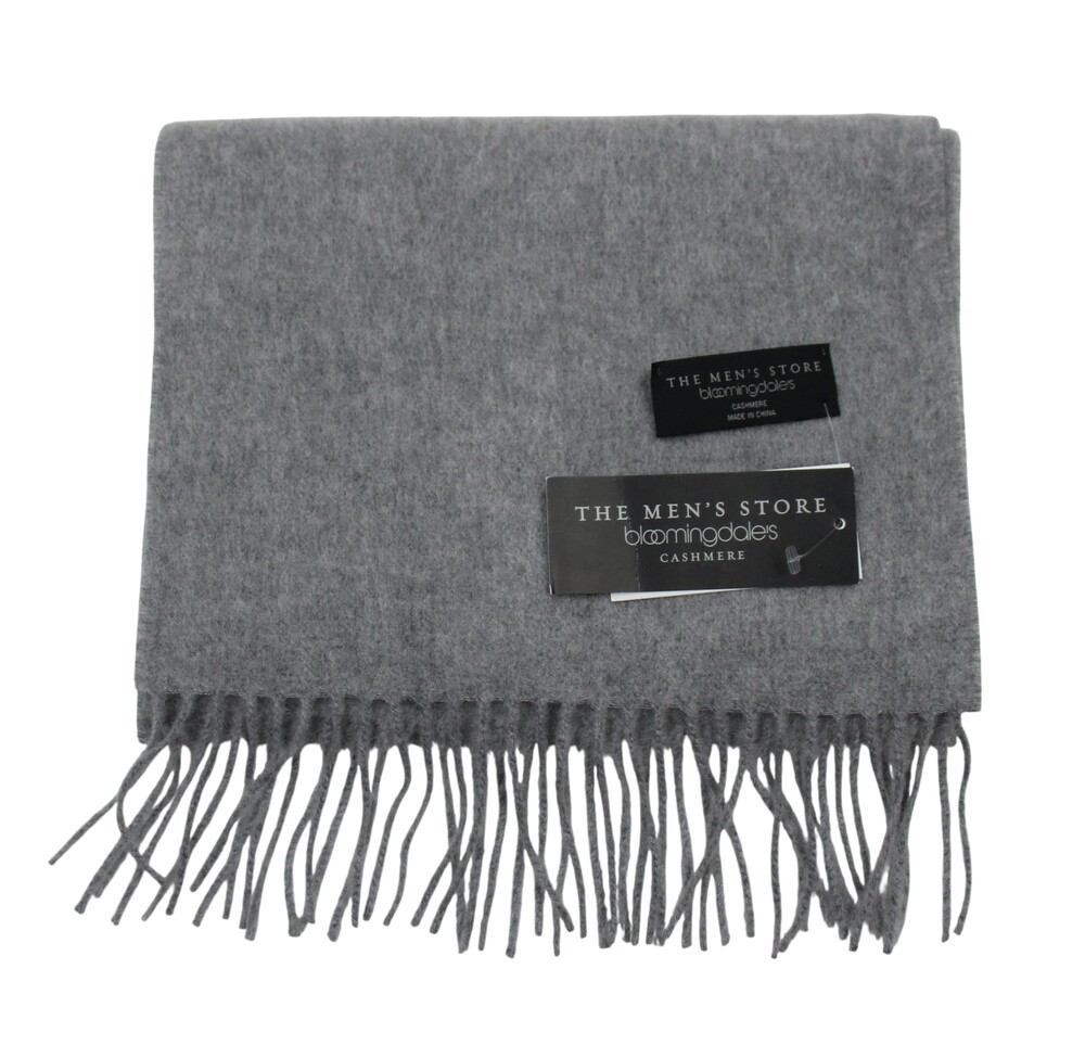 Men's Store Bloomingdale's Scarf Mens One Size Light Gray 100% Cashmere Fringe